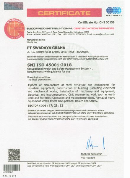 ISO 45001 - Award & Certification Swadaya Graha